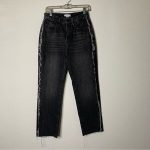 Good American womens black good boy frayed out seam straight leg jeans 4/27